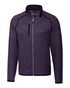 A purple full zip jacket with a high collar, zippered chest pocket, and black trim. Features a logo on the chest.