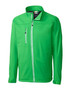 A green softshell jacket with a zippered pocket and contrasting detailing. Features a logo on the chest area.