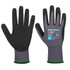 A pair of Dermiflex Aqua Gloves featuring a grey and black design with a green wrist cuff.