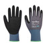 Nitrile foam gloves in black and grey, featuring a snug fit and a logo on the wrist.