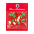 A festive red packaging containing assorted jelly beans in red, green, and white colours, featuring a logo.