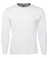 A white long-sleeve t-shirt with a round neckline and a label inside showing branding.
