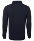 A navy two-tone rugby shirt with long sleeves and a polo collar, featuring a logo.
