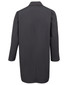 A black lab coat with long sleeves and a collared neckline, featuring a simple, sleek design. A black lab coat with long sleeves and a collared neckline, featuring a simple, sleek design.