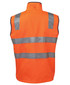 An orange safety vest with silver reflective stripes, featuring a high collar and sleeveless design.