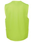 A high-visibility yellow safety vest with a plain back, featuring side pockets and a simple design.