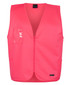 A bright pink safety vest with a front zipper, featuring pockets and a clear identification holder.