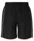 A pair of navy shorts with white accents, featuring an elastic waistband and a logo. Suitable for casual wear.