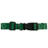 A green strap featuring a recycling symbol pattern and a black buckle with a D-ring attachment.