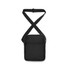 A black crossbody bag with a zipper pocket, featuring adjustable straps and a simple design.