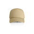 A tan foam trucker cap with a structured front and mesh back, featuring a logo on the front.