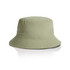 A light green nylon bucket hat with a structured brim and a logo on the side.