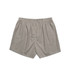 Striped grey boxer shorts with an elastic waistband, featuring a classic loose fit design.