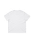 A plain white t-shirt with a loose fit, featuring a simple design and a logo. Ideal for casual wear.
