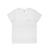 A white t-shirt featuring a pocket on the left side and a simple design. It includes a branding logo.