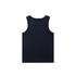 A navy rib tank top with a scoop neckline and wider straps. Features a logo.