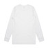 A long-sleeve white T-shirt featuring a plain back and fitted sleeves. It has a small logo.
