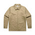 A beige service jacket with a collar, long sleeves, and two front pockets. It features a logo on the inner label.