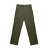 Utility cargo pants in olive green, featuring multiple side pockets and a straight leg design, with a visible logo.