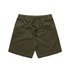 Cord shorts in olive green with an elastic waistband and drawstring. Features a simple design and a logo.