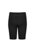 Black women's bike shorts featuring a fitted design and a logo on the waistband.