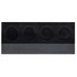 A black wooden tasting board with four round indentations and a grey slate section. It features a logo.