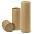 A set of three brown kraft tube containers for wine bottles, varying in height and with lids. One is lying on its side. A set of three brown kraft tube containers for wine bottles, varying in height and with lids. One is lying on its side.
