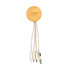 A round bamboo charging cable with multiple connectors and a logo, featuring a natural tan and white colour scheme.