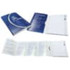 A promotional pad featuring a blue cover, with multiple white sheets of paper inside, and a logo present. A promotional pad featuring a blue cover, with multiple white sheets of paper inside, and a logo present.