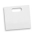 A medium die cut paper bag in white with a handle, featuring a smooth surface and rectangular shape.