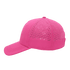 A pink cap with a perforated design on the back and a curved brim. It features a logo.