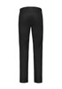 A pair of black modern stretch chino pants featuring a plain back and a logo.