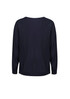 A navy batwing sweater top with long sleeves and a relaxed fit, featuring a simple back design.