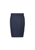 A navy blue mid-waist pencil skirt with a sleek design and minimal detailing. It features a waistband and a smooth silhouette. A navy blue mid-waist pencil skirt with a sleek design and minimal detailing. It features a waistband and a smooth silhouette.
