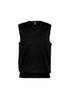 A black Milano men's vest with a V-neck design and ribbed hem, featuring a logo on the label. A black Milano men's vest with a V-neck design and ribbed hem, featuring a logo on the label.