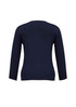 A navy women's 2-way zip cardigan with three-quarter sleeves and a fitted design. It features a logo.