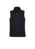 A black micro fleece vest with a zip fastening and stand collar. Features a logo on the upper left side.