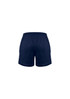 Men's sports shorts in navy blue, featuring a smooth fabric and an unidentified logo on the side.
