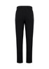 A pair of black slim fit flat front pants with a tailored design, featuring rear pockets.