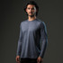 A long-sleeve men's T-shirt in a dark blue hue, featuring a minimalistic design and a branding logo.