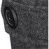 A close-up of a dark grey wool fabric with a button detail. The texture appears soft and substantial.