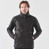 A men's black softshell jacket with a full zip, featuring zippered pockets and a stand-up collar.