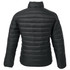 A dark green puffer jacket featuring a quilted design and a stand-up collar. The back view shows the jacket's fitted shape.