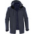 Men's Avalante System Jacket in dark navy, featuring a hood and multiple pockets. Includes branding on the jacket.