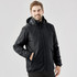 A black Men's Nautilus 3 in 1 Jacket featuring a hood and zippered pockets, with a logo on the sleeve.