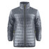 A lightweight unisex jacket in grey with a sleek design and a logo on the front.