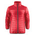 A red unisex lightweight jacket with a zippered front and side pockets. It features a logo on the chest.
