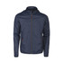 A unisex lightweight jacket in navy blue, featuring a zip front and two side pockets. It has a logo on it.