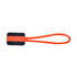 A black and orange zip puller with a looped strap, designed for clothing accessories.