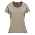 A short sleeve tee in a light khaki colour, featuring a round neckline and a logo on the label.